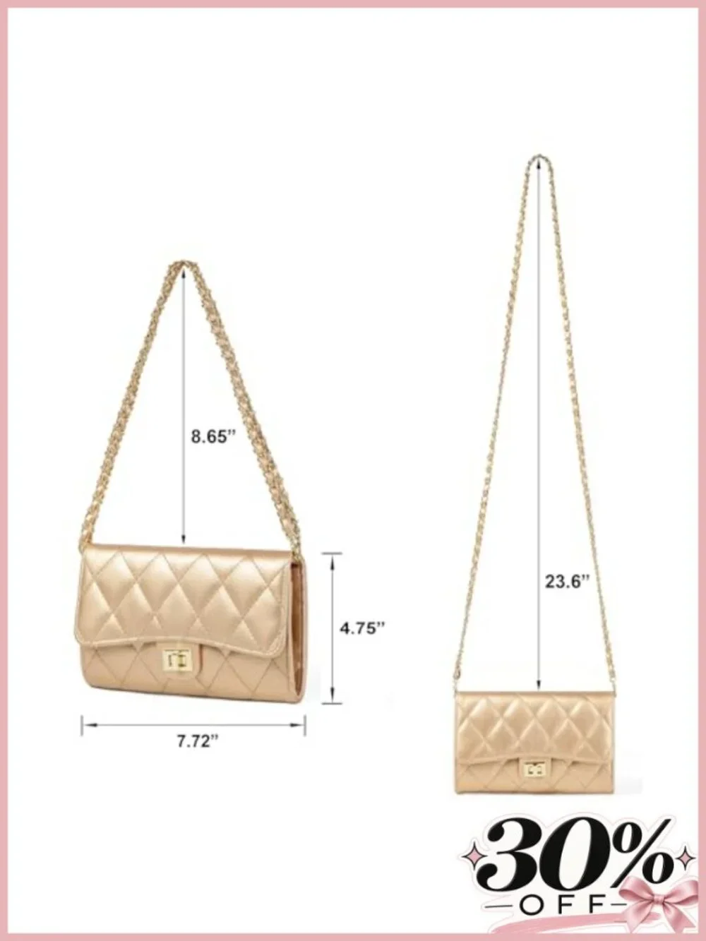 Small Crossbody Sling Bag PU Leather Chain Strap Quilted Phone Purse